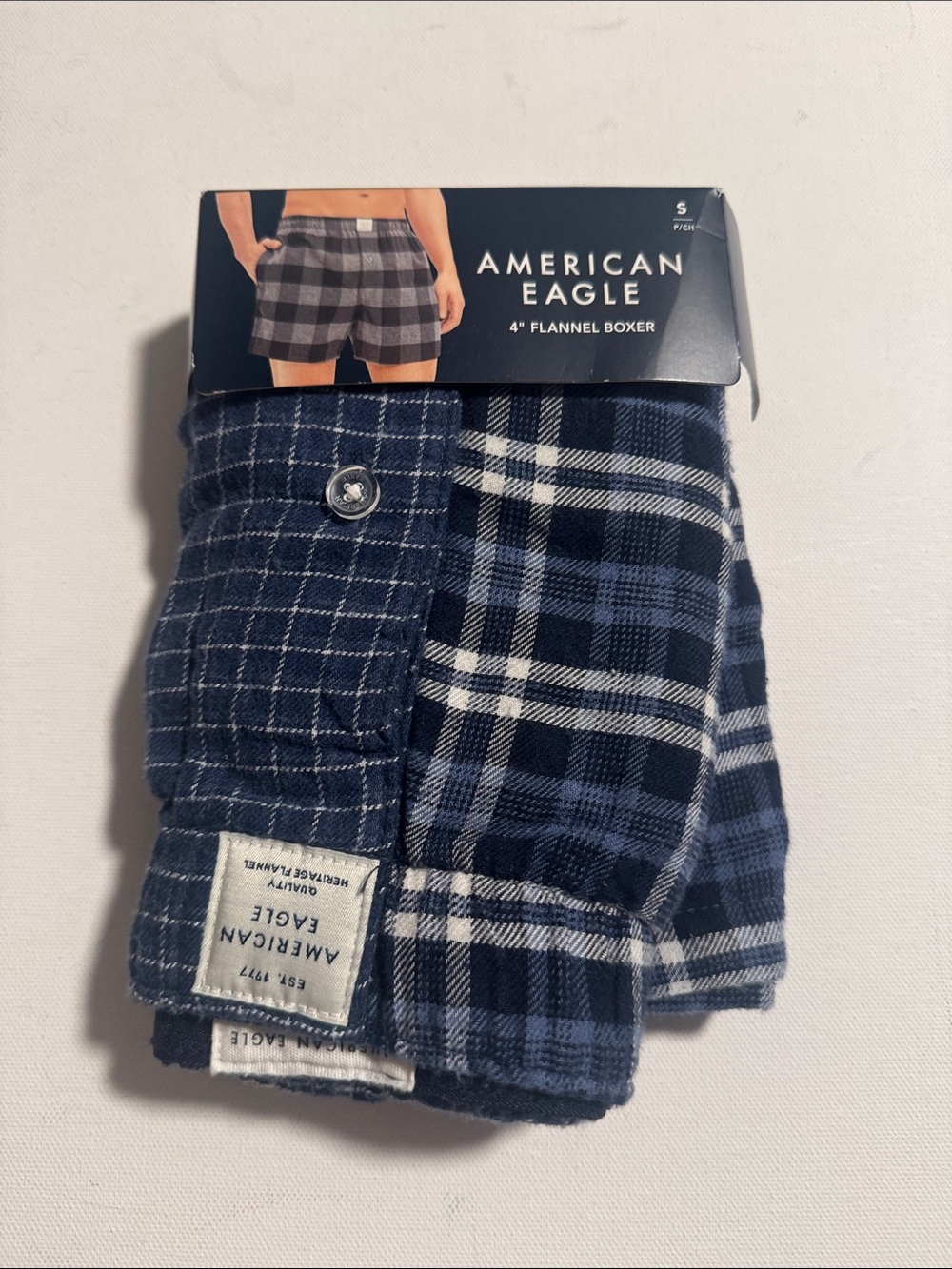 Flannel Boxers Mens Small American Eagle Navy Plaid